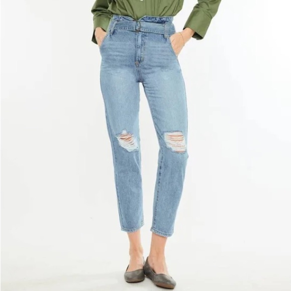 KanCan Women’s‎ 9 / 28 Blossom Ultra High Rise Belted Mom Jeans Denim